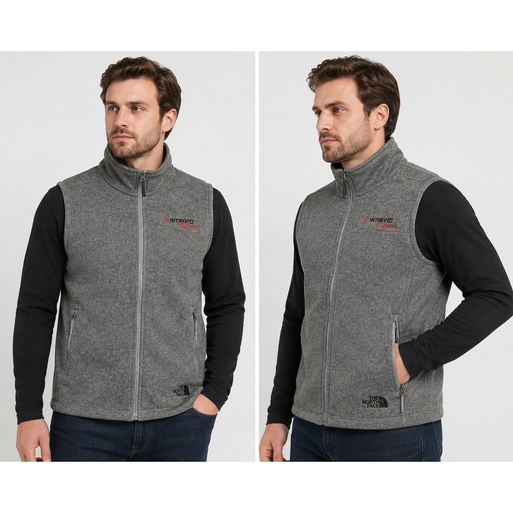 The North Face Mens Gordon Lyons Fleece Vest Grey Full Zip XL Intrepid Logo